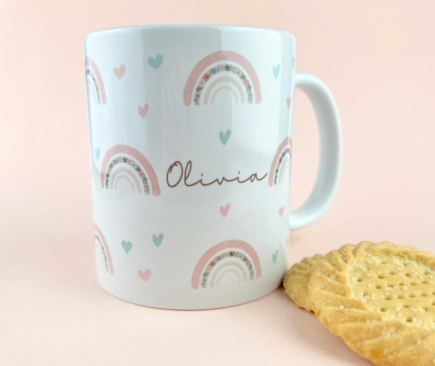 Rainbow Love Hearts Personalised Mug