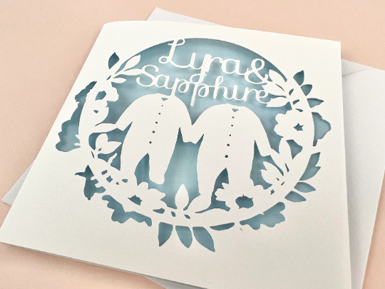 Personalised Twin Baby Grow Papercut Card