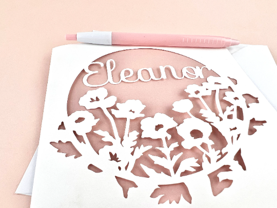Poppy Flower Personalised Floral Papercut Name Card