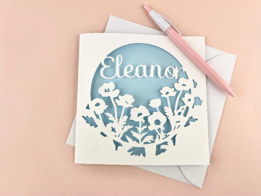 Poppy Flower Personalised Floral Papercut Name Card