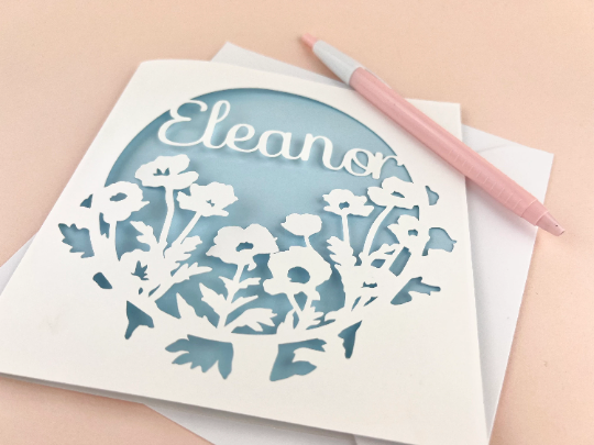Poppy Flower Personalised Floral Papercut Name Card