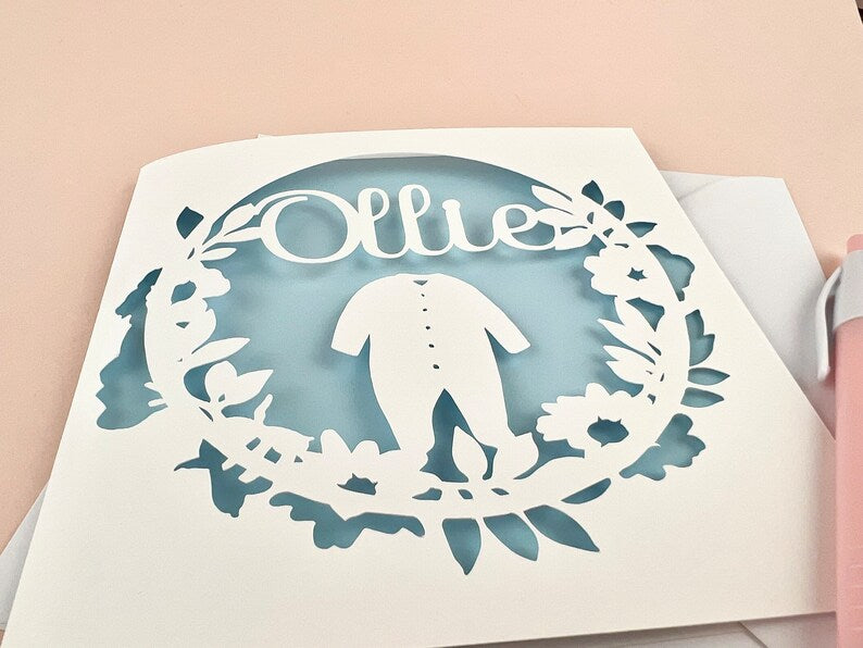 Personalised Baby Grow Papercut Card
