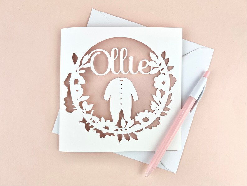 Personalised Baby Grow Papercut Card