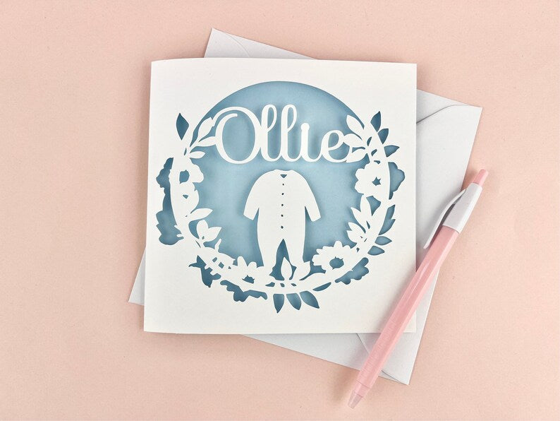 Personalised Baby Grow Papercut Card
