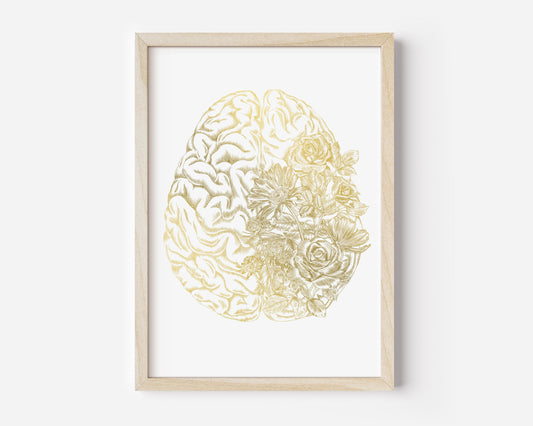 Floral Brain Illustration Foil Print