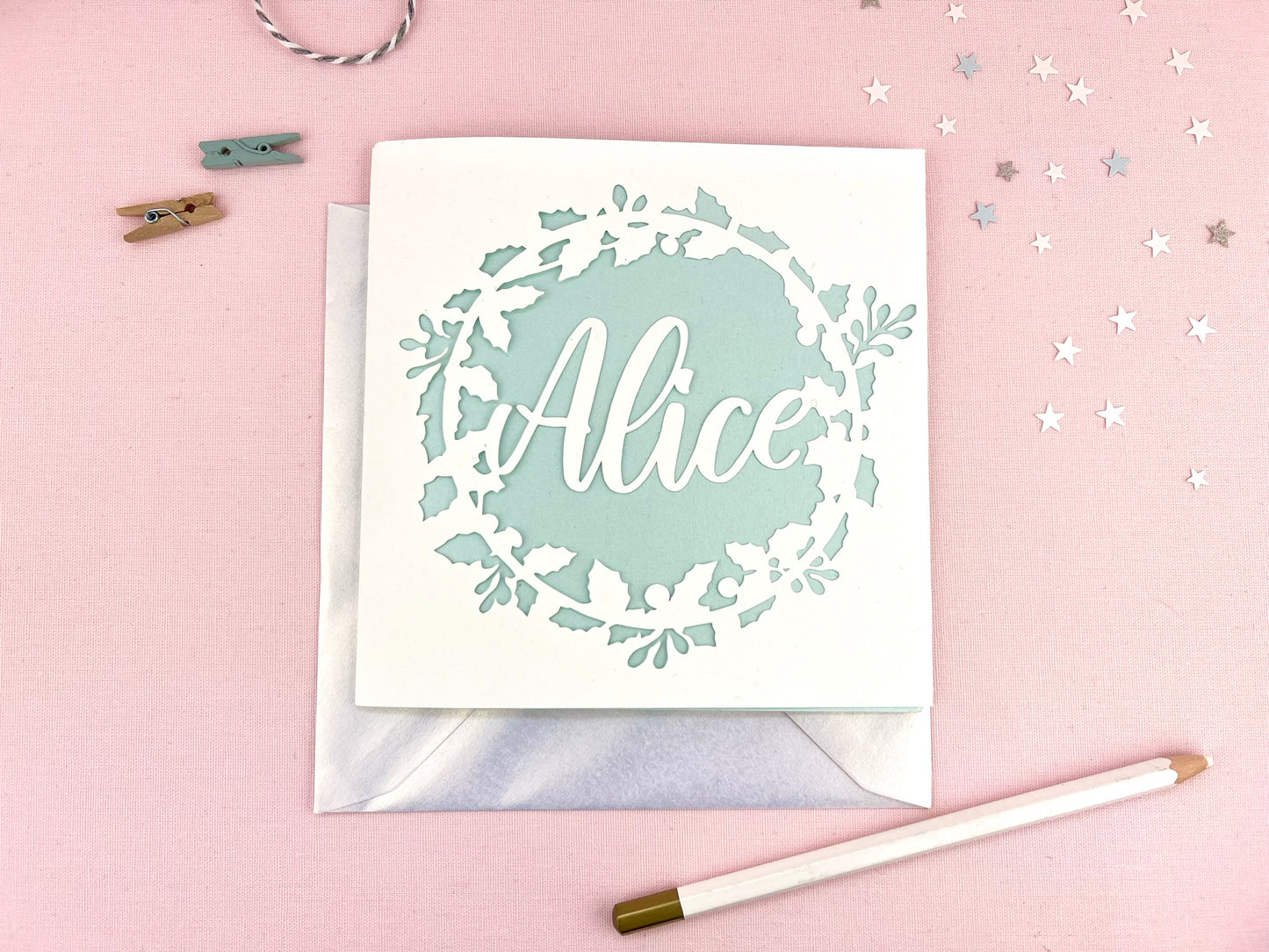 Personalised Holly Papercut Christmas Card