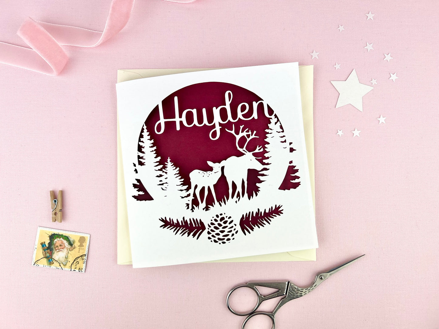 Personalised Stag Papercut Christmas Card