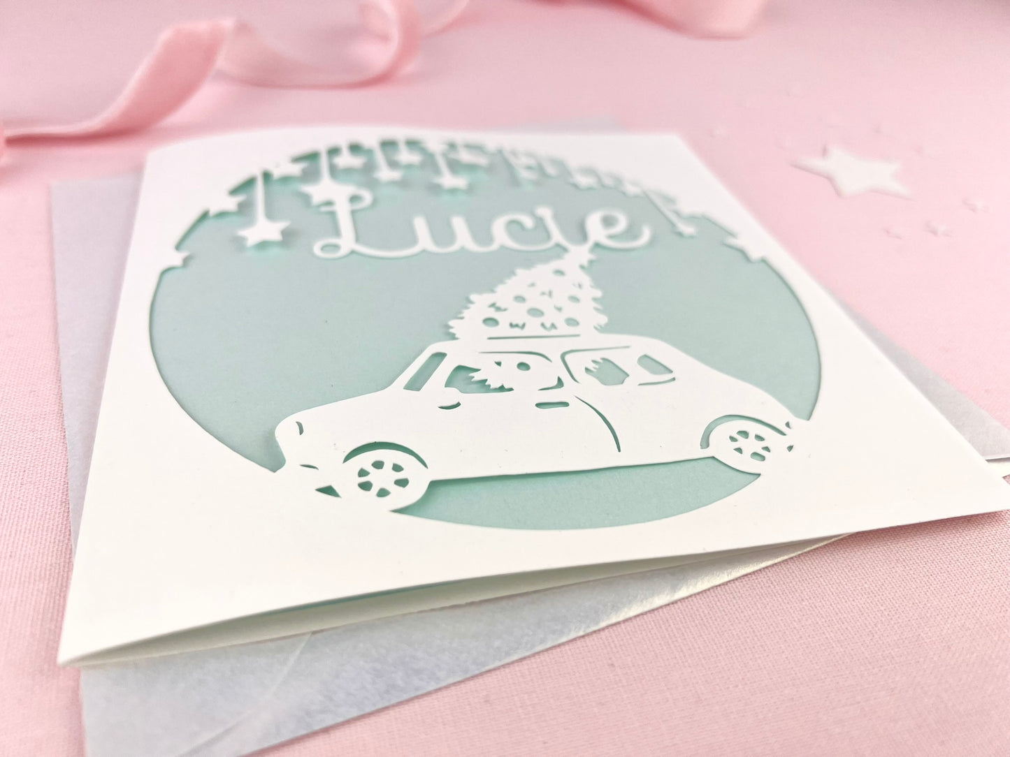 Personalised Mini Car Papercut Christmas Card