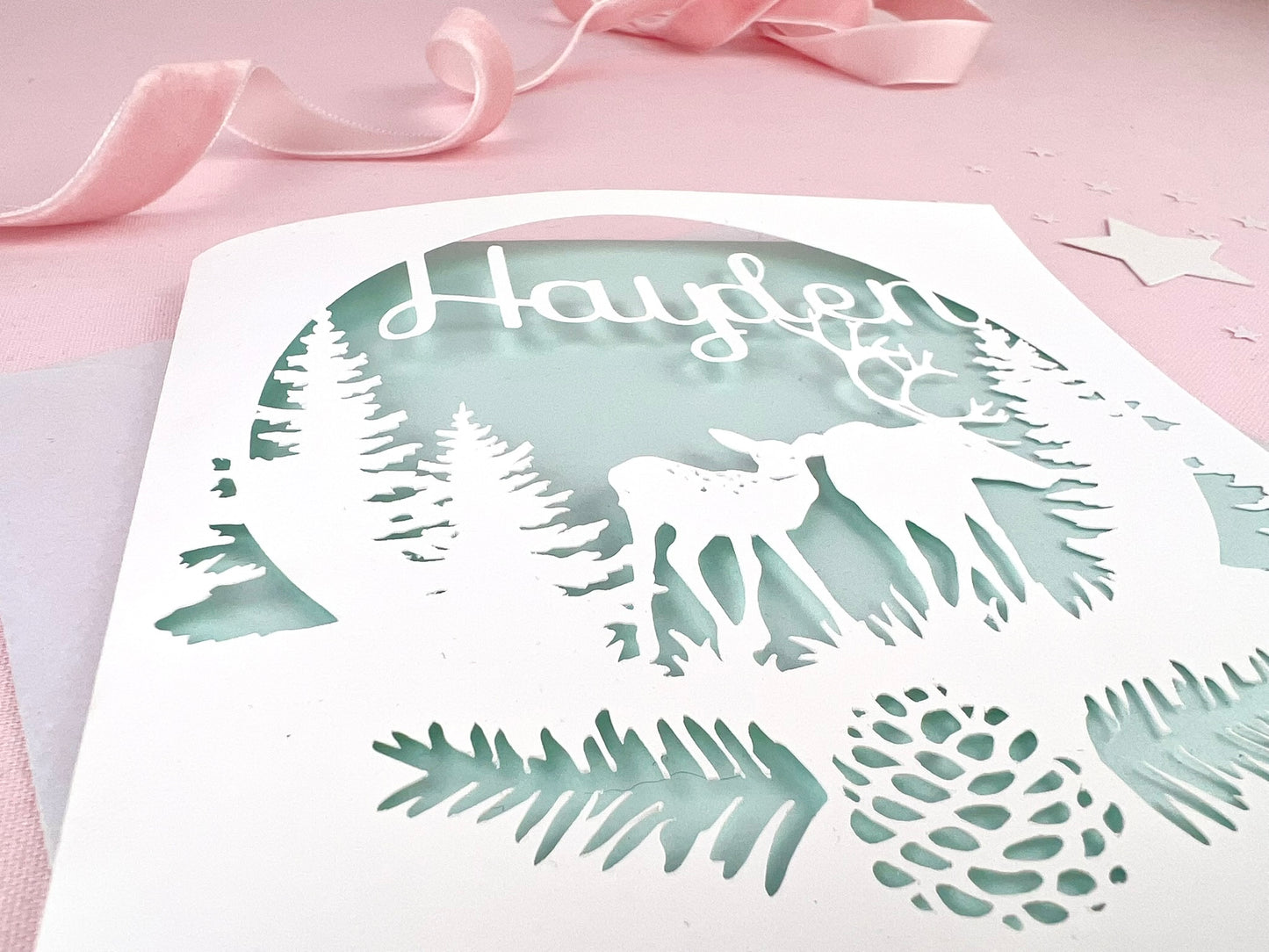Personalised Stag Papercut Christmas Card