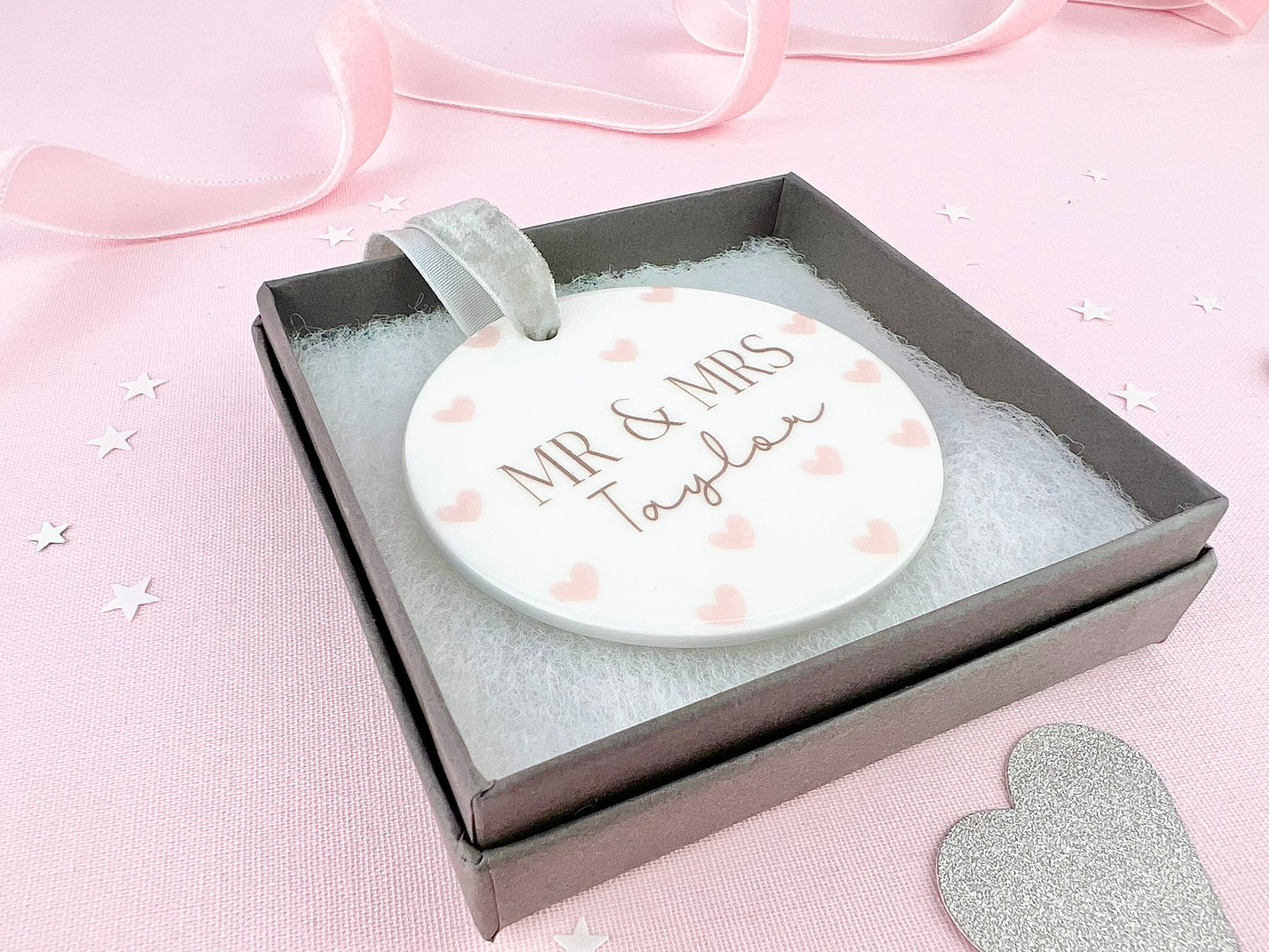 Personalised Hearts Wedding Ceramic Ornament