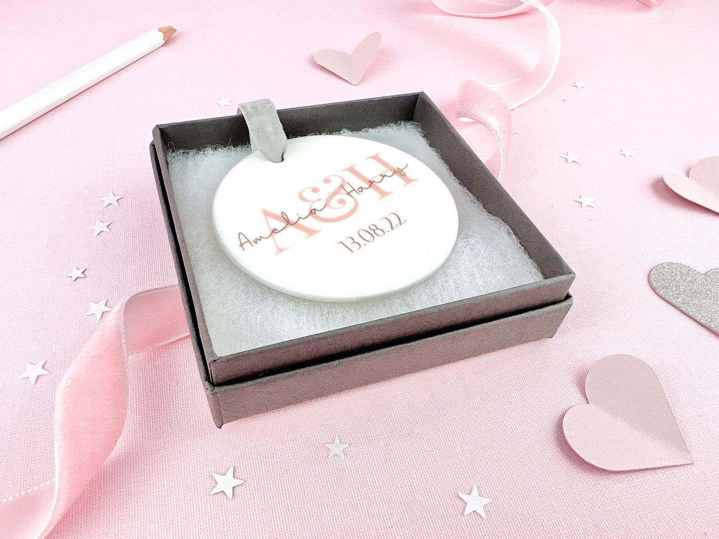 Personalised Initial Names Wedding Ceramic Ornament