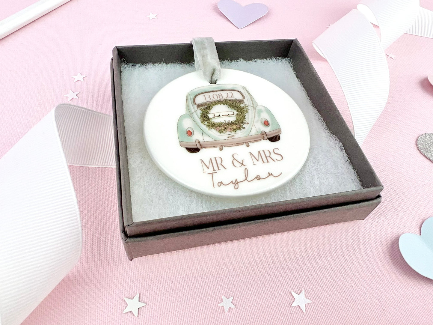 Personalised Wedding Car Ceramic Ornament