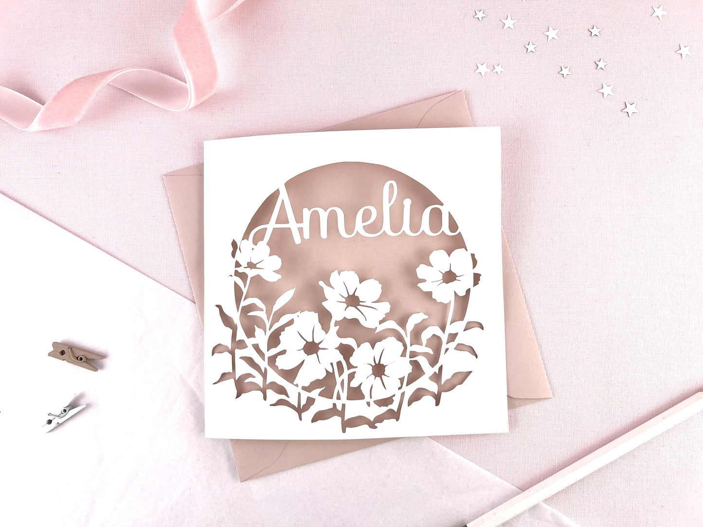 Floral Name Papercut Card