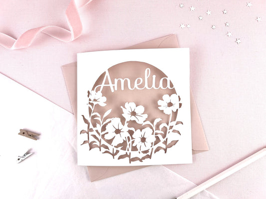 Floral Name Papercut Card