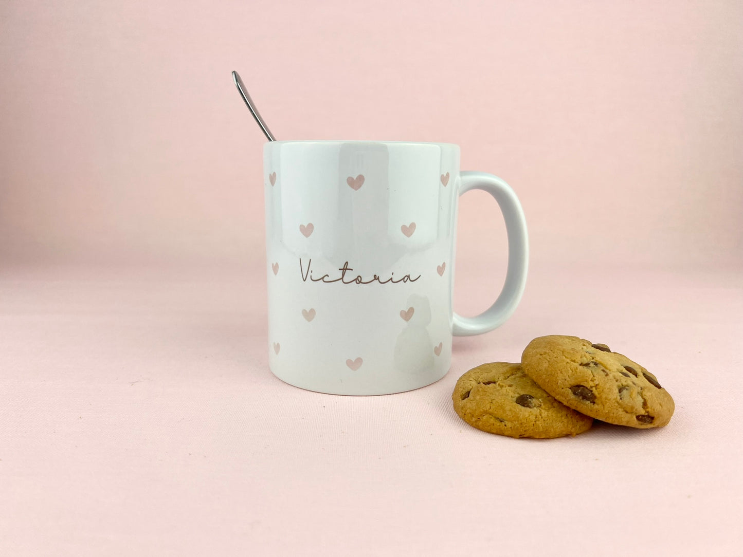 Pink Love Hearts Personalised Mug