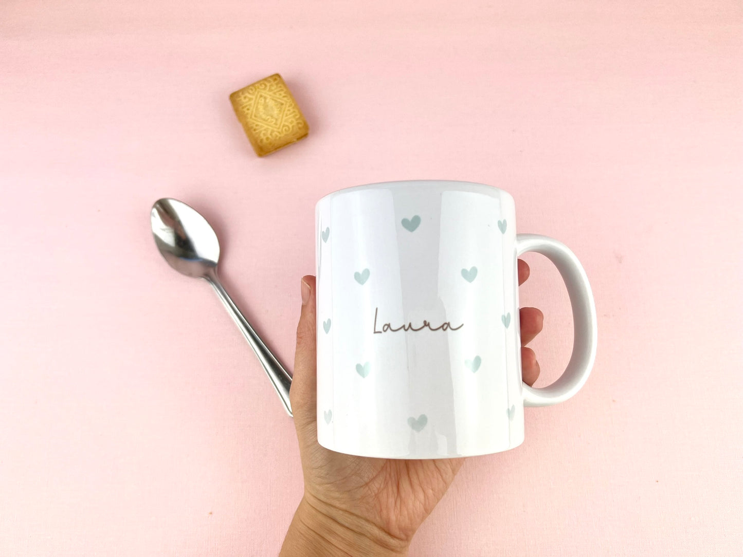 Blue Love Hearts Personalised Mug