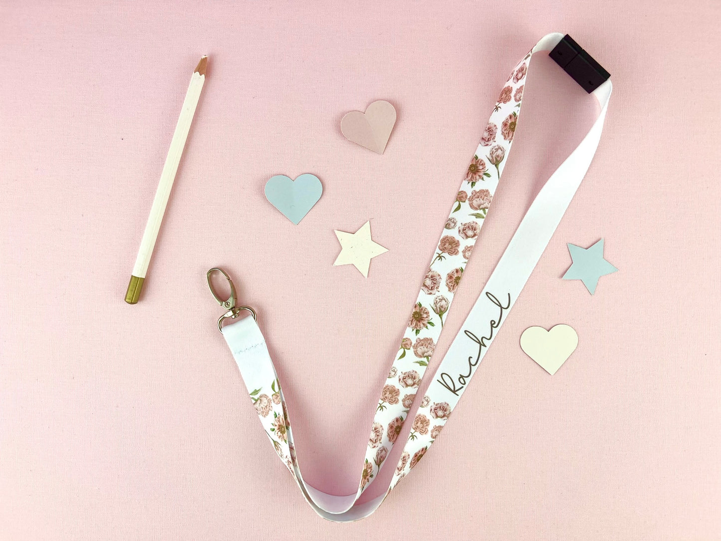 Peony and Rose Personalised Lanyard