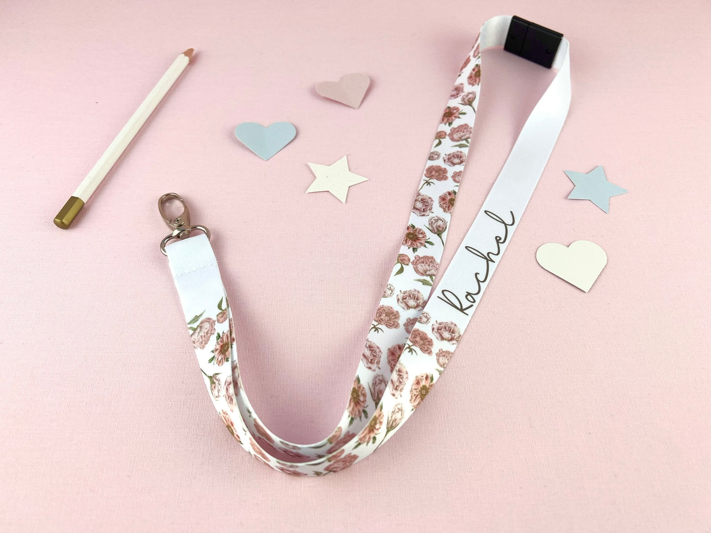 Peony and Rose Personalised Lanyard