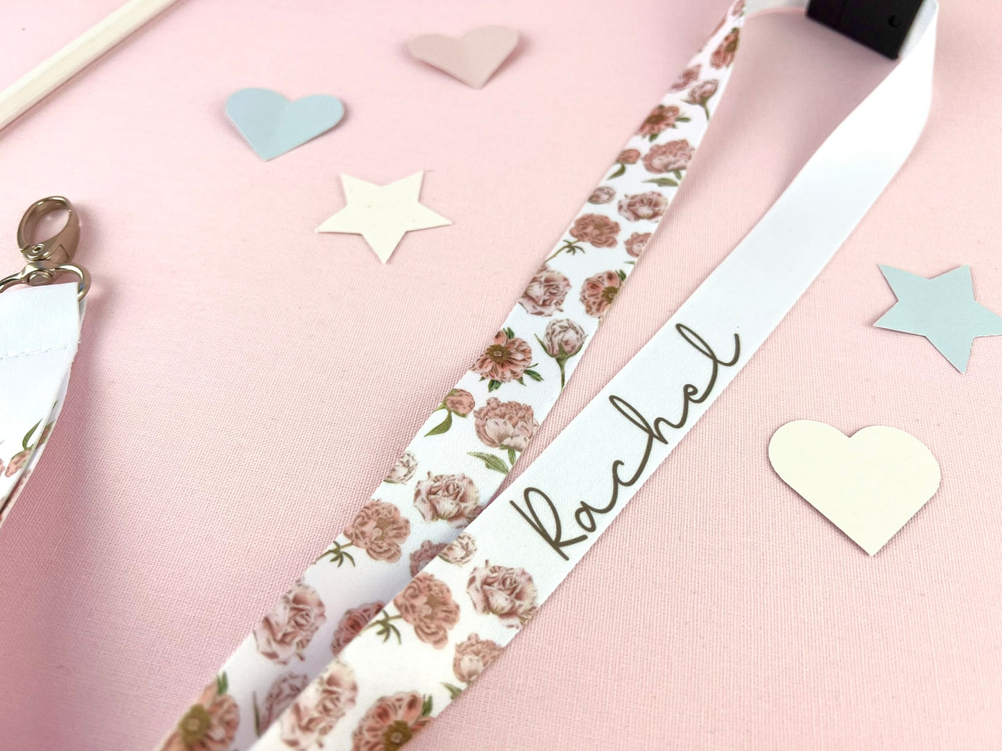 Peony and Rose Personalised Lanyard