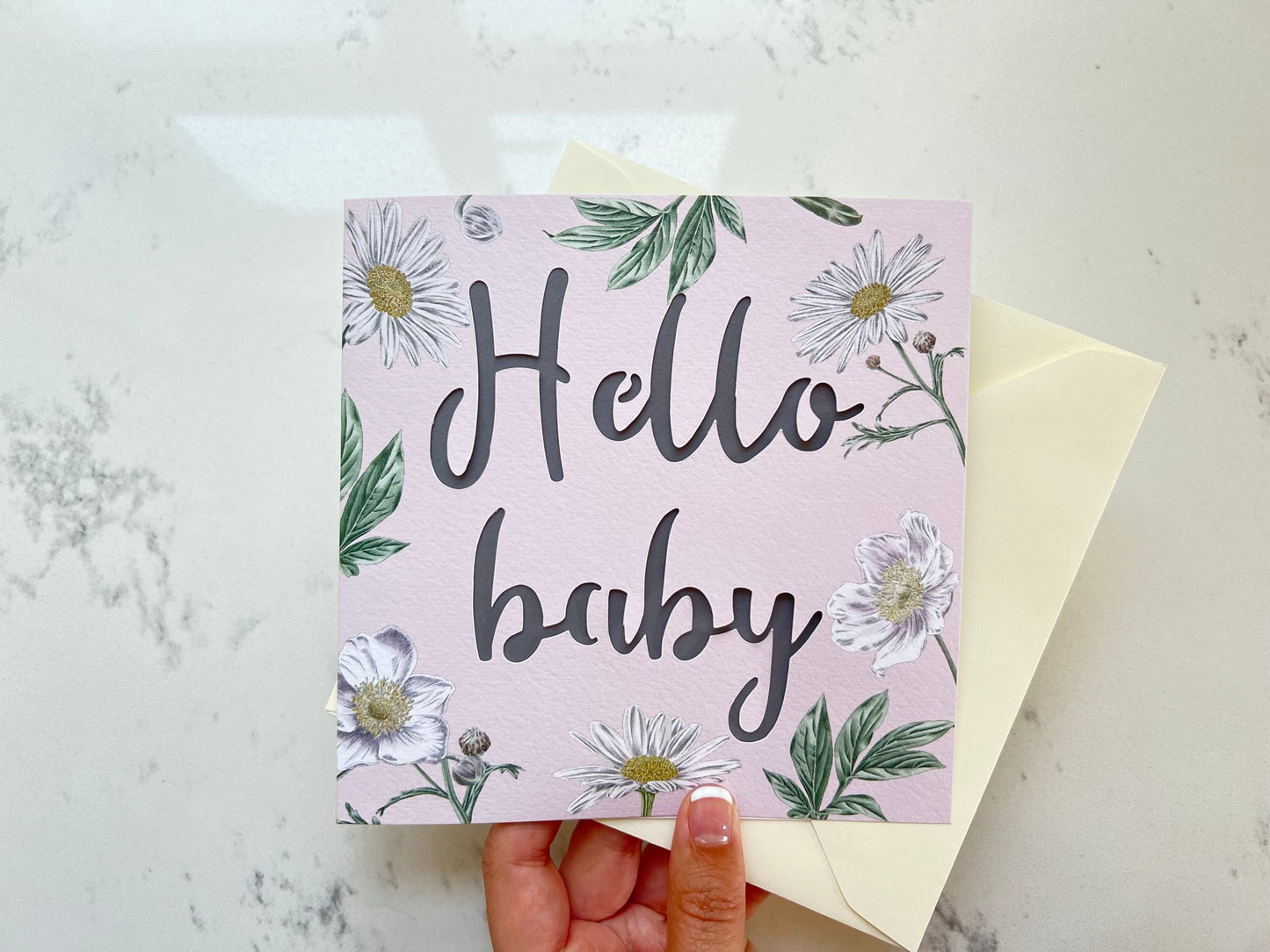Daisy Hello Baby Papercut Card