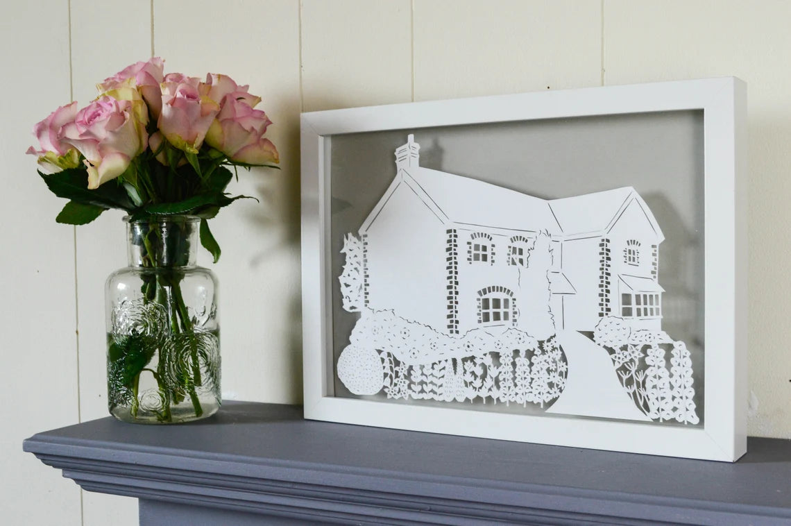 Custom House Papercut Portrait Art Framed