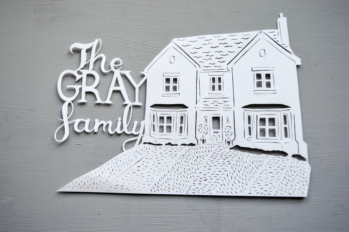 Custom House Papercut Portrait Art Framed