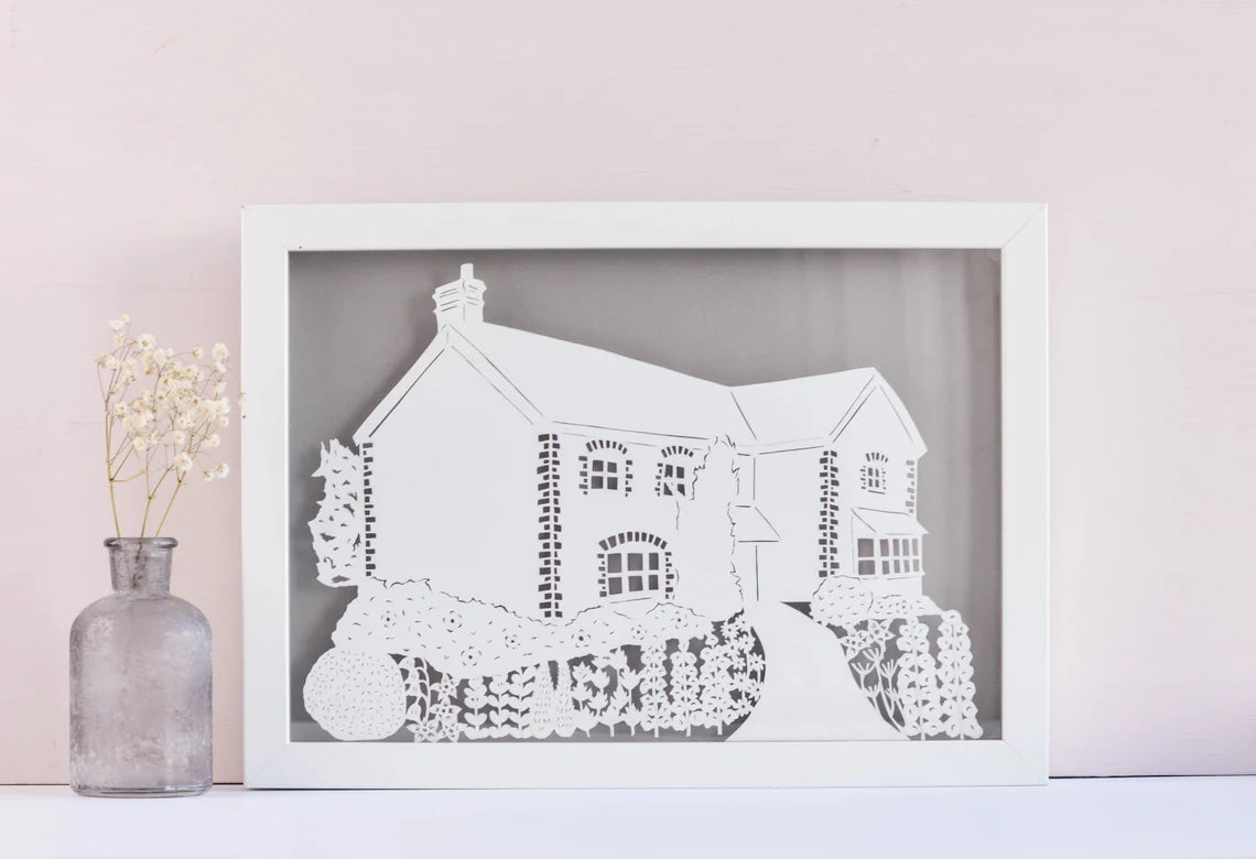 Custom House Papercut Portrait Art Framed