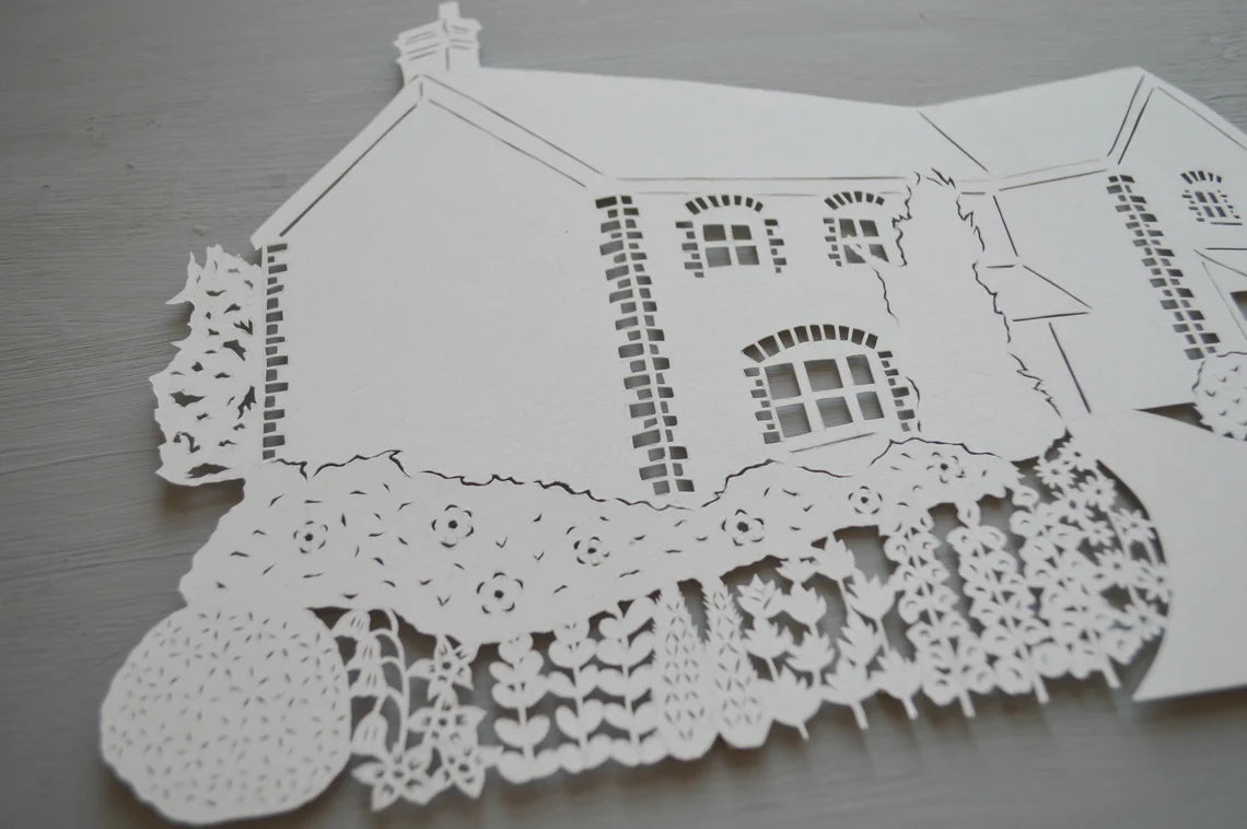 Custom House Papercut Portrait Art Framed