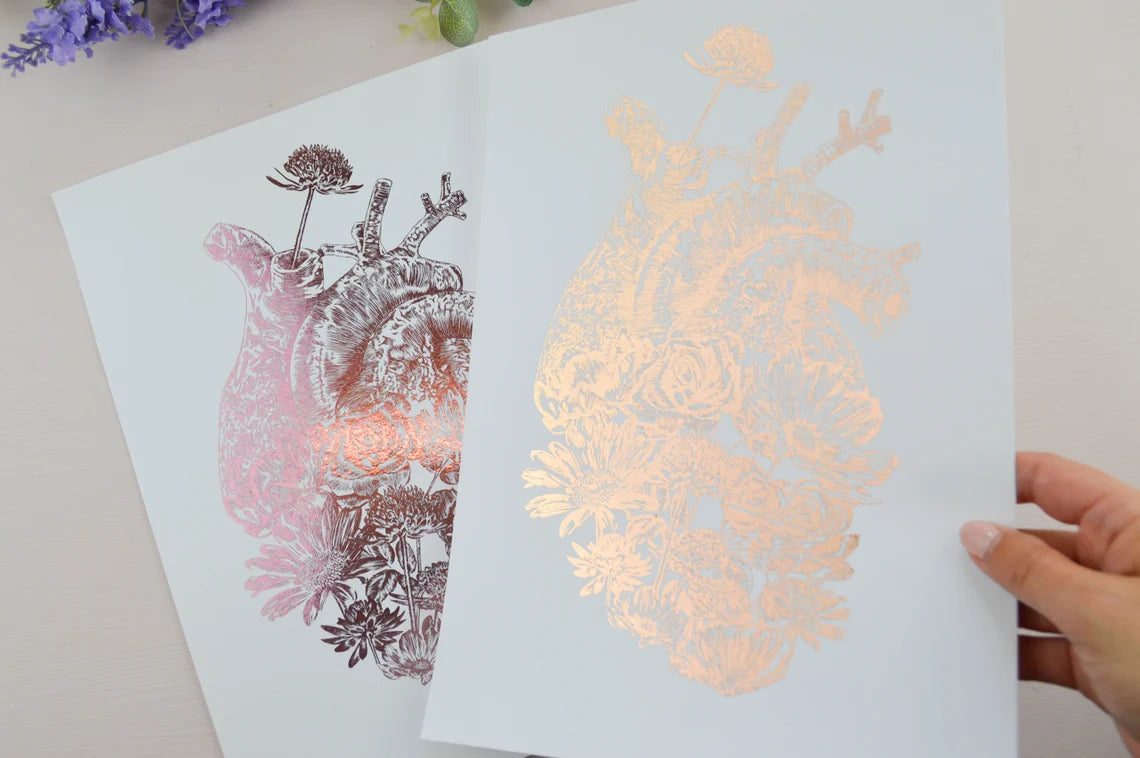 Foil Floral Anatomical Heart