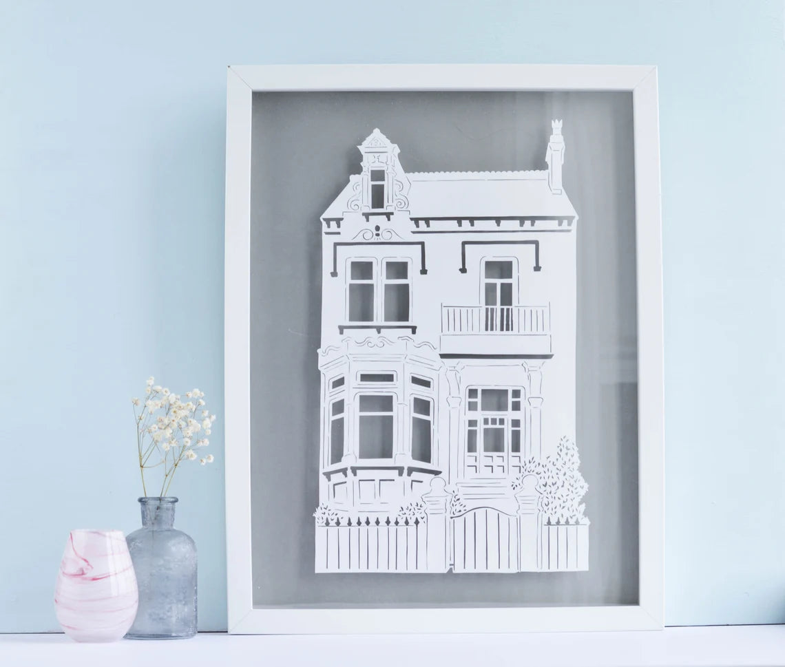 Custom House Papercut Portrait Art Framed