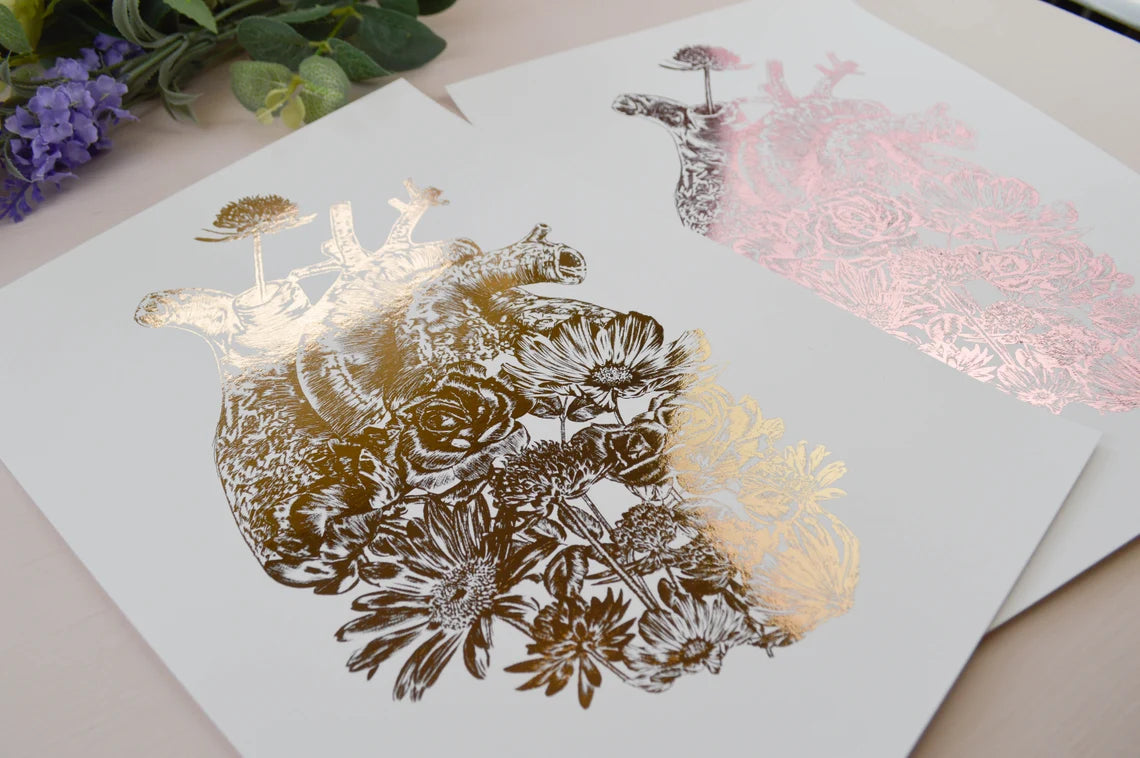 Foil Floral Anatomical Heart