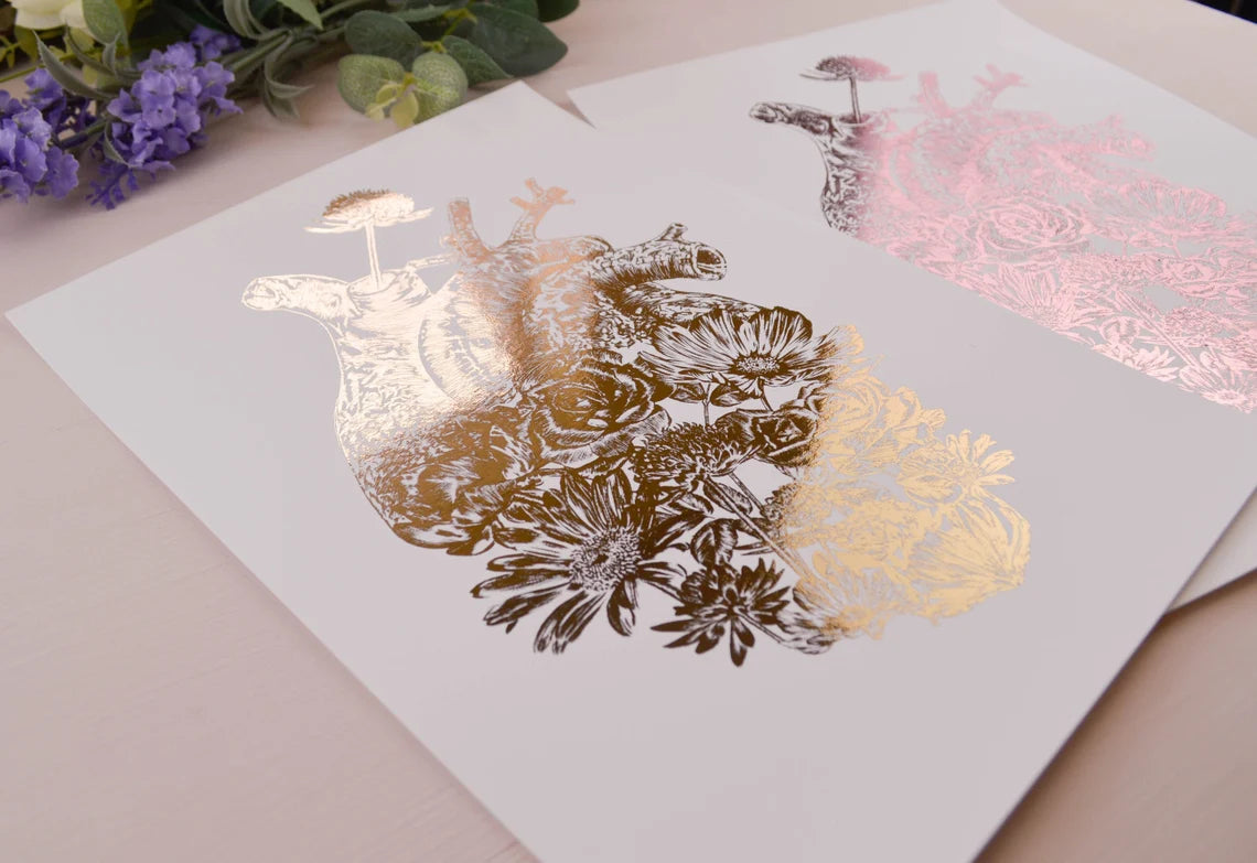 Foil Floral Anatomical Heart
