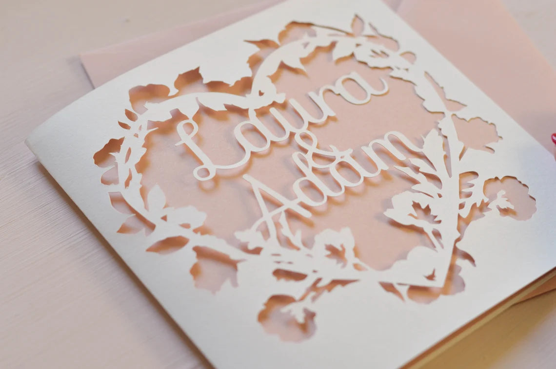 Couple Floral Poppy & Flax Papercut Card