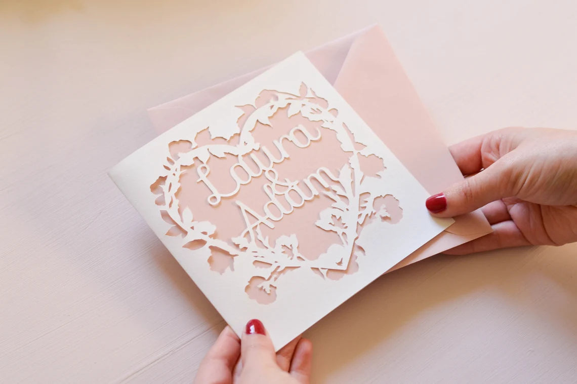 Couple Floral Poppy & Flax Papercut Card