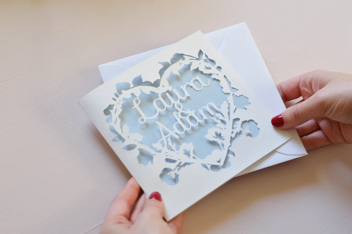 Couple Floral Poppy & Flax Papercut Card