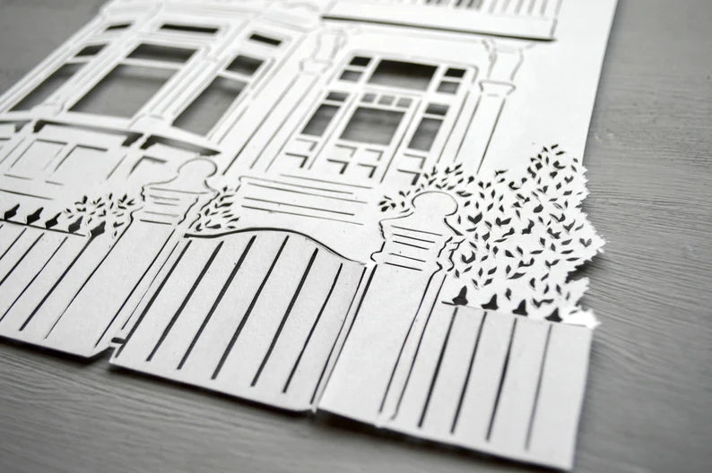 Custom House Papercut Portrait Art Framed