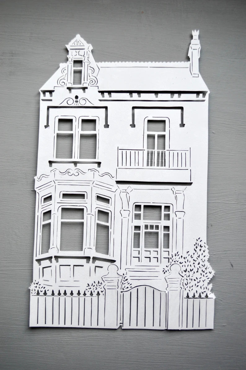 Custom House Papercut Portrait Art Framed