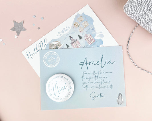 Nice List Badge Postcard Personalised