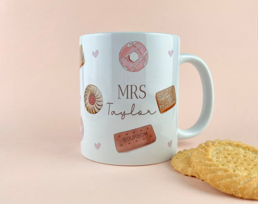 Biscuits Personalised Teacher Mug, Custom Mug, Customised Name Cup, Mrs Gift, Gift for Teacher Friend, Thank You Teacher Gift, End of Term