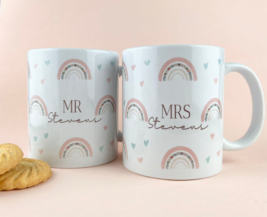 Rainbow Mr and Mrs Wedding Mugs
