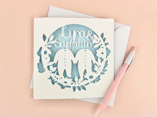 Personalised Twin Baby Grow Papercut Card