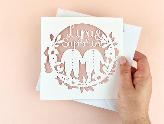 Personalised Twin Baby Grow Papercut Card