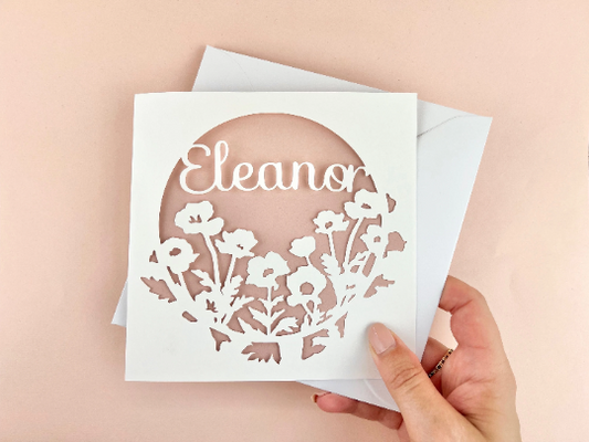 Poppy Flower Personalised Floral Papercut Name Card
