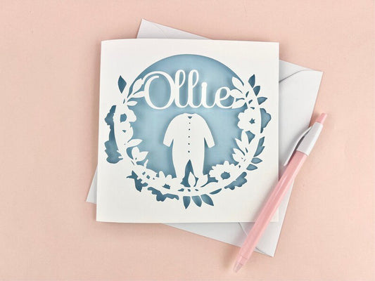 Personalised Baby Grow Papercut Card