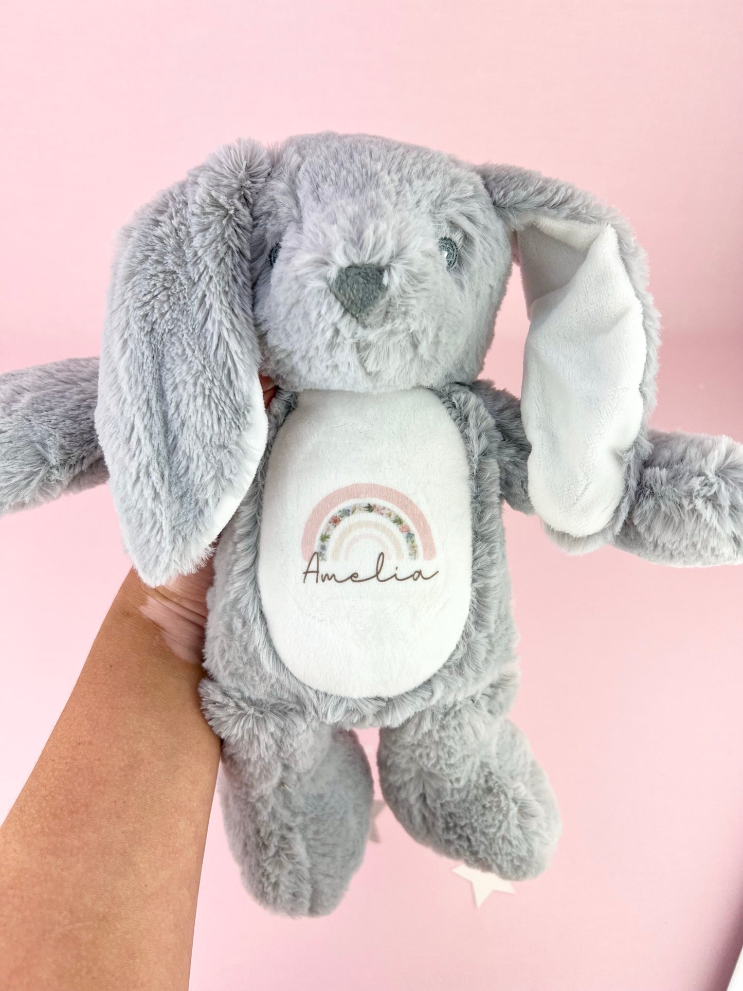 Personalised Name Pink Rainbow Bunny Rabbit Plushie