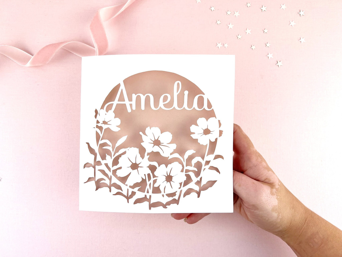 Floral Name Papercut Card