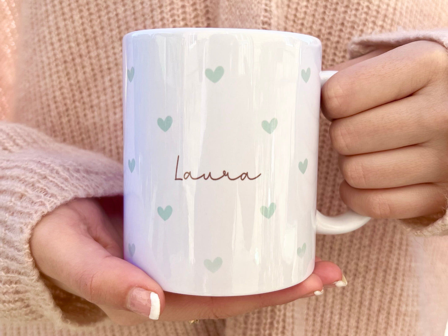 Blue Love Hearts Personalised Mug