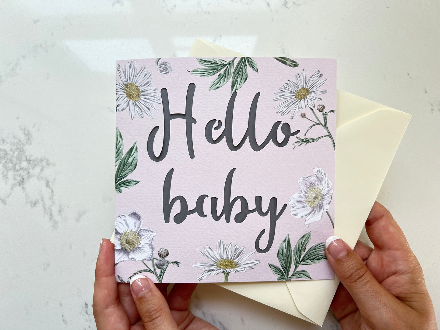 Daisy Hello Baby Papercut Card