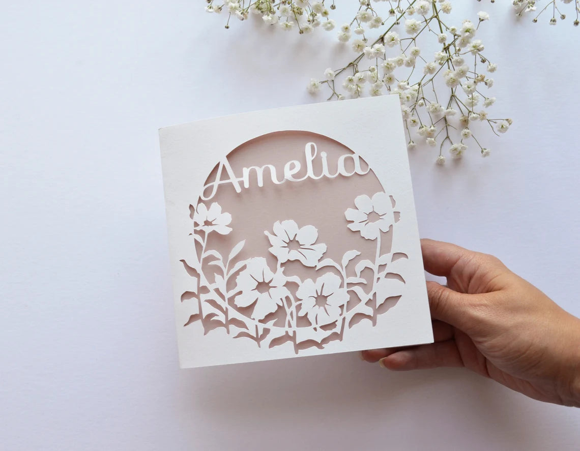 Floral Name Papercut Card