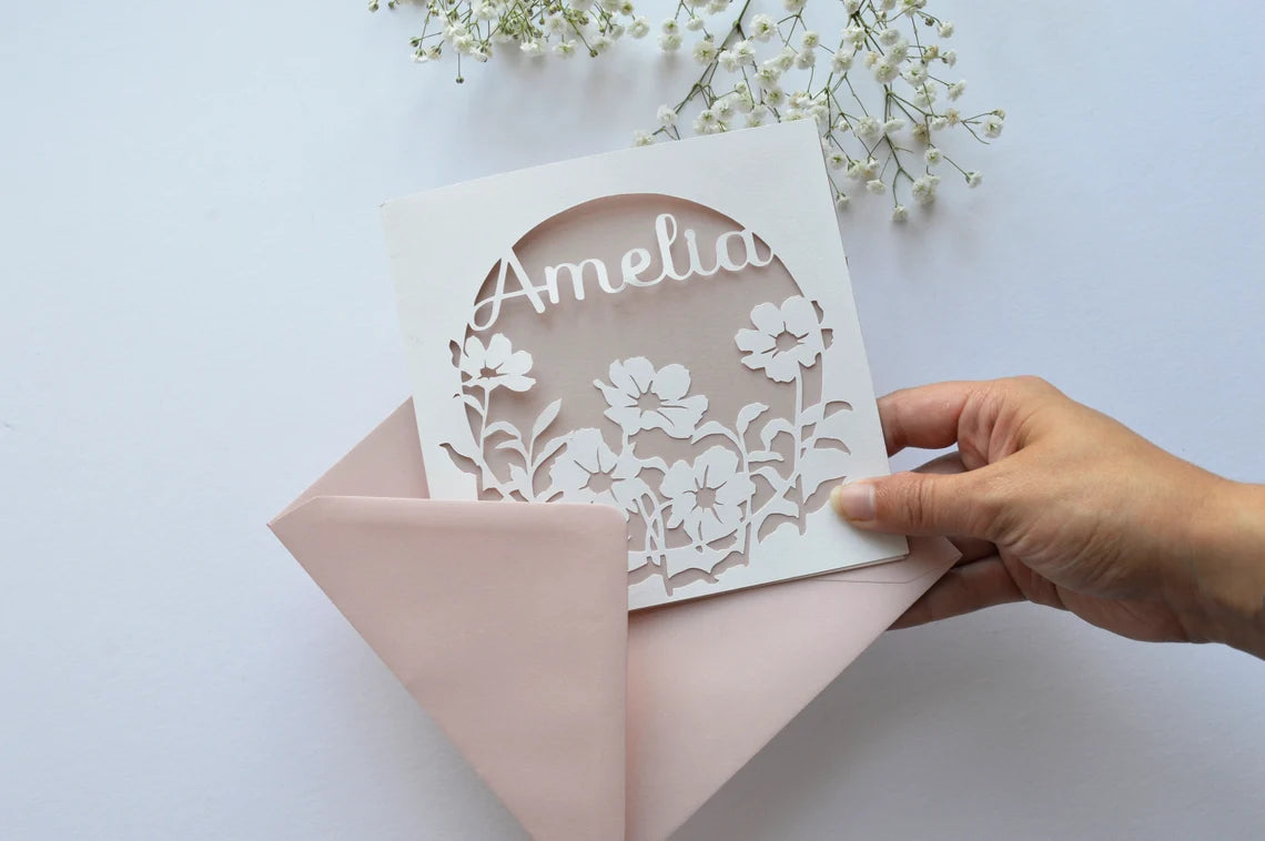 Floral Name Papercut Card